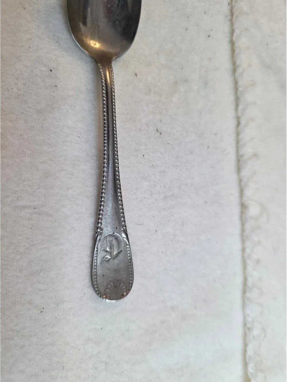 Antique 1847 Rogers Bros Silverplate Teaspoon Beaded Monogram 5.5